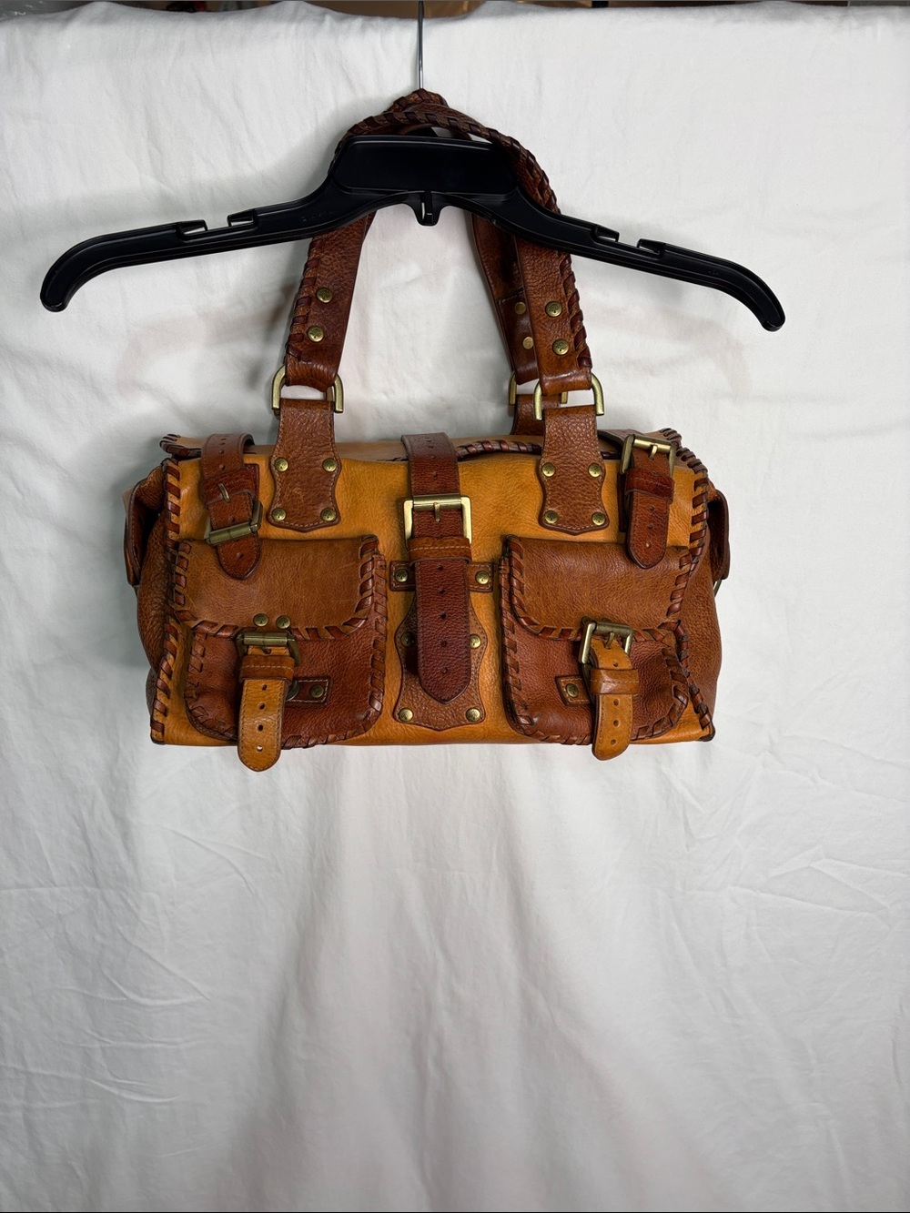 Mulberry Two-Tone Tan and Brown Leather Messenger Satchel